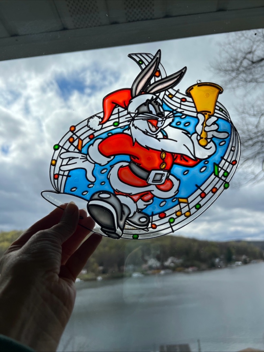 Vtg Warner Bros Bugs Bunny Christmas Santa Sun catcher Plastic 1995 Never Used